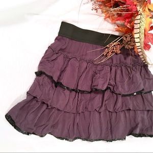 💃Plum Gray Sequin Ruffle Flounce Skirt Size Small